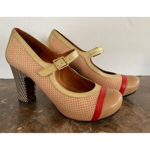 Chie Mihara‎ Mary Jane Pumps Leather Checkered Block Heel Pin Up Retro 36 US 5.5